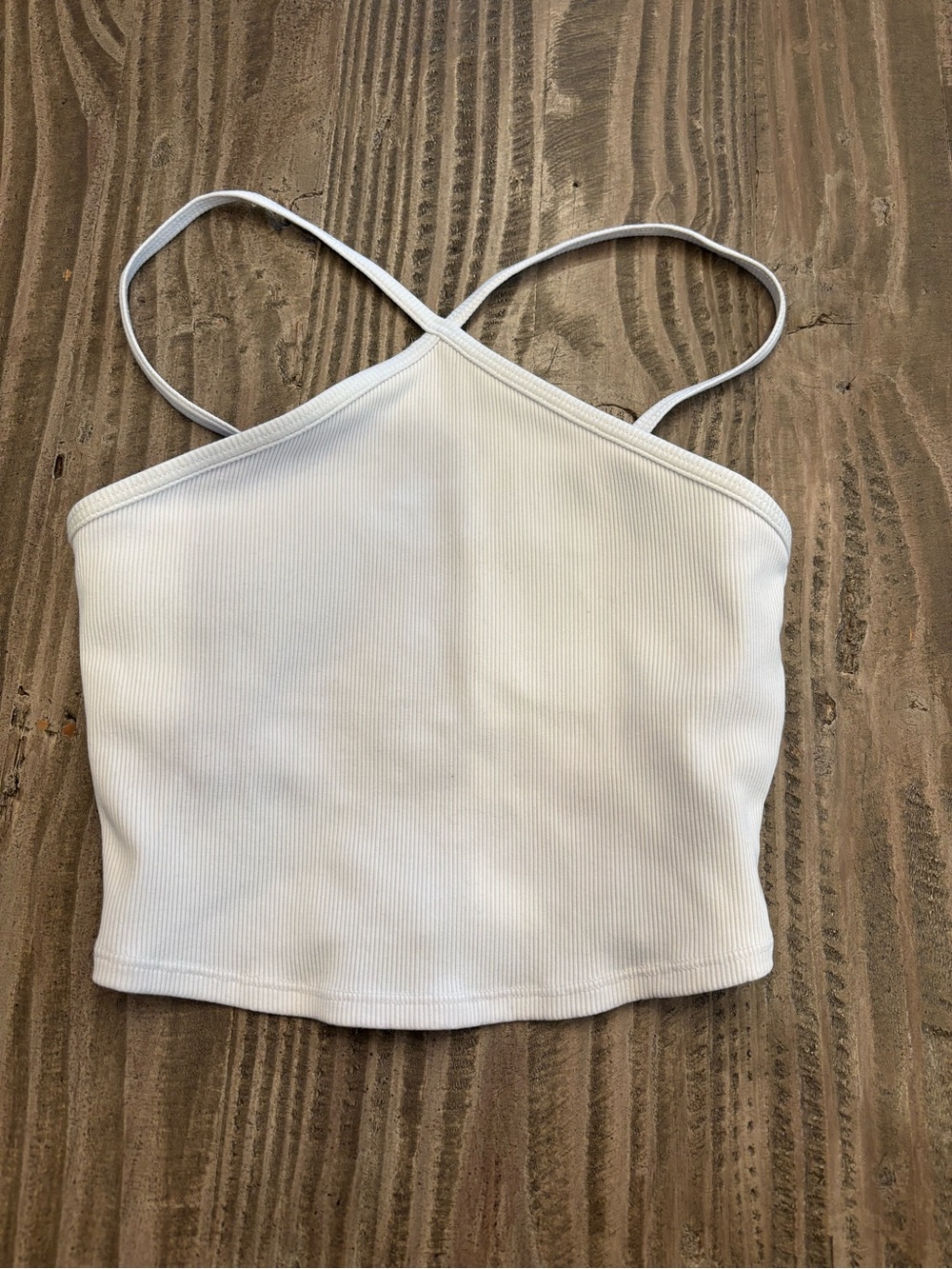 ALO Yoga White Ribbed Crisscross Cami Crop Top